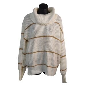 Nine West Sweater White/Gold Cowl Neck Balloon Sleeve Sweater Sz L